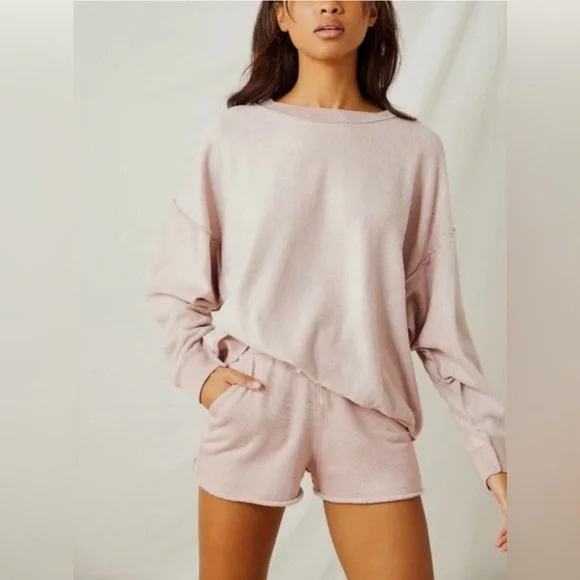 SOLD OUT❤️Free People Tie Dyed White, Pink, Gray Super Soft Sweater & Shorts Set - Picture 5 of 9